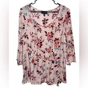 Lane Bryant Top Blouse 18/20 Size Pink Flower flared sleeve babydoll